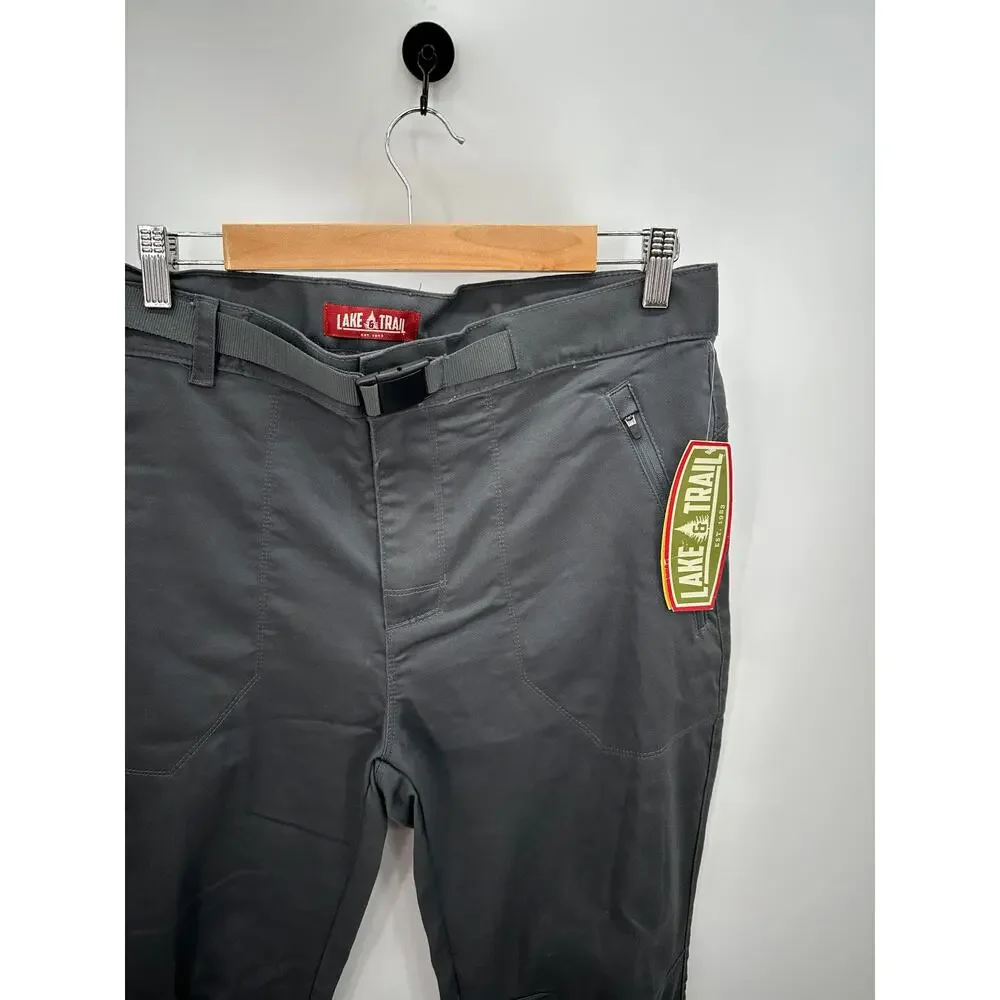 Lake & Trail Mens Hiker Pants‎ Size 36 NWT Gray Belted Cargo Outdoor Casual
